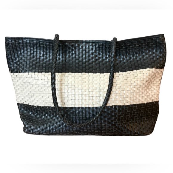 Bembien Handbags - Bembien Emme Leather Woven Handbag Handmade Tote Bag Black White